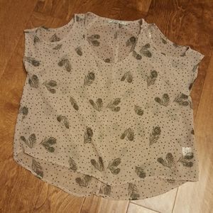 Chloe K flirty feather sheer cold shoulder top,New